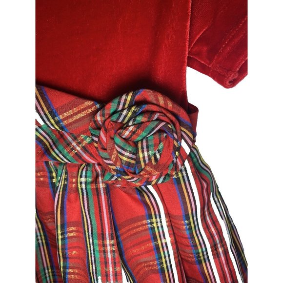 Brooke Lindsay Red Velour Top Plaid Christmas Dress Under Petticoat 4T - Picture 3 of 10